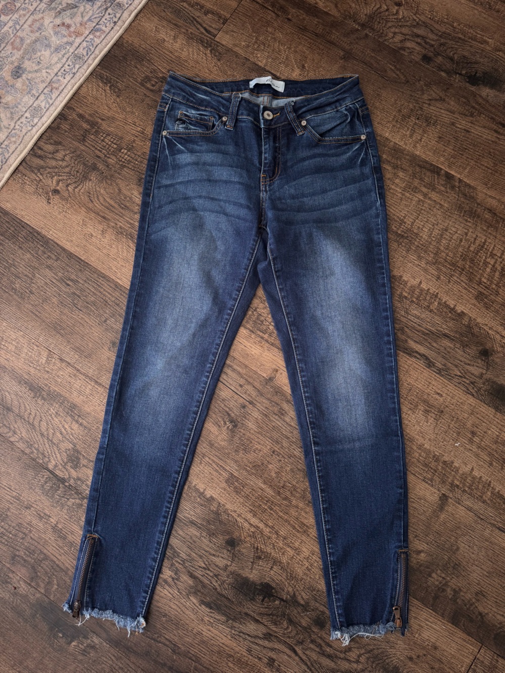 KanCan Men's Medium Wash Skinny Jeans with Ankle Zips